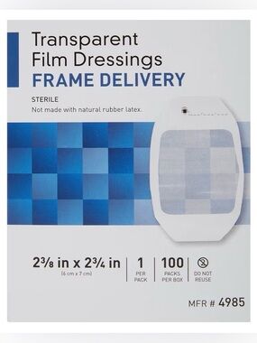Transparent Film Dressing, Sterile, Frame Delivery, 2 3/8 in x 2 3/4 in